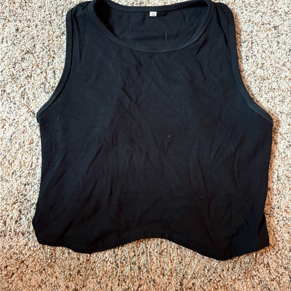 Black Sleeveless Women's Top With Dangly Gems